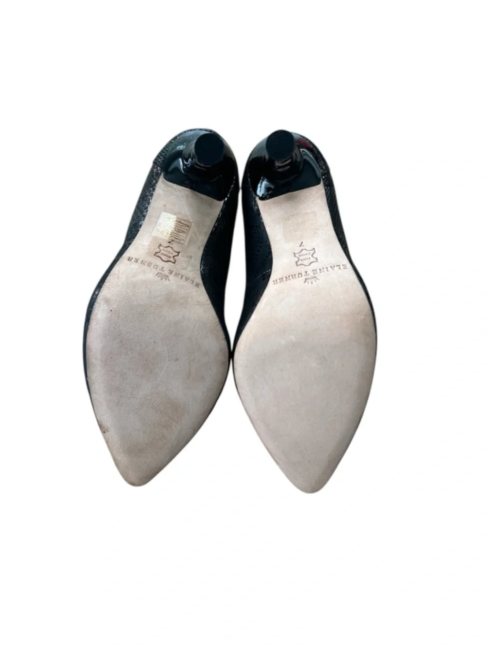 Elaine Turner Black Snake-Texture Pointed Toe Pumps with Pink Lining - Picture 6 of 7